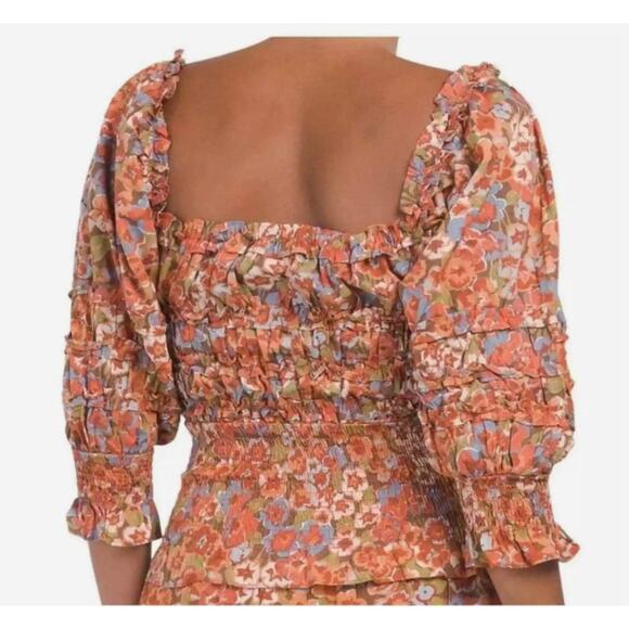 House of Harlow Top Medium Smocked Cottagecore Cottage Floral Blouse Peasant - Picture 3 of 8